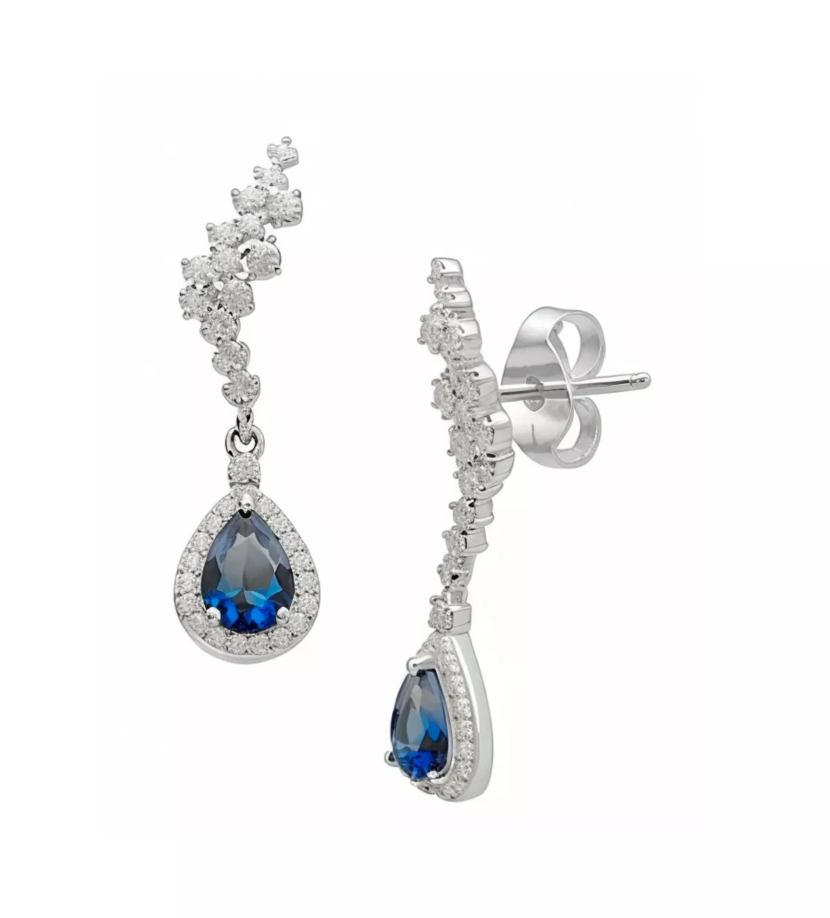 pendientes de plata largos con circones y simil azul zafiro