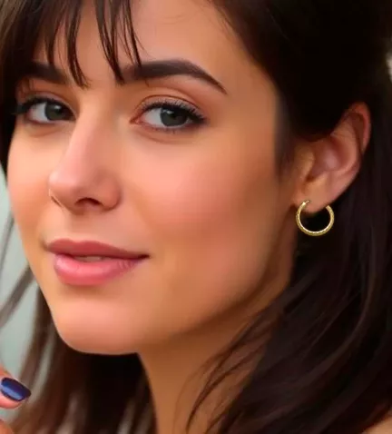 pendientes de oro amarillo 18ktes criollas de gallones fotografia con imagen de mujer