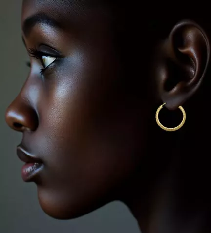 pendientes de oro aros gallonados de 20 mm de dm foto con modelo mujer negra