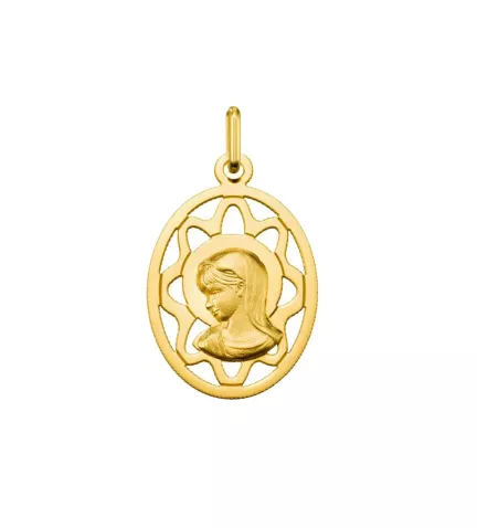 medalla religiosa de oro virgen niña ovalada y calada