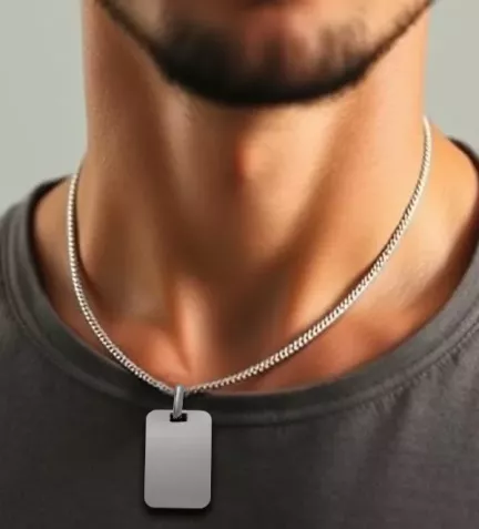 chapa de identidad de plata toma modelo hombre