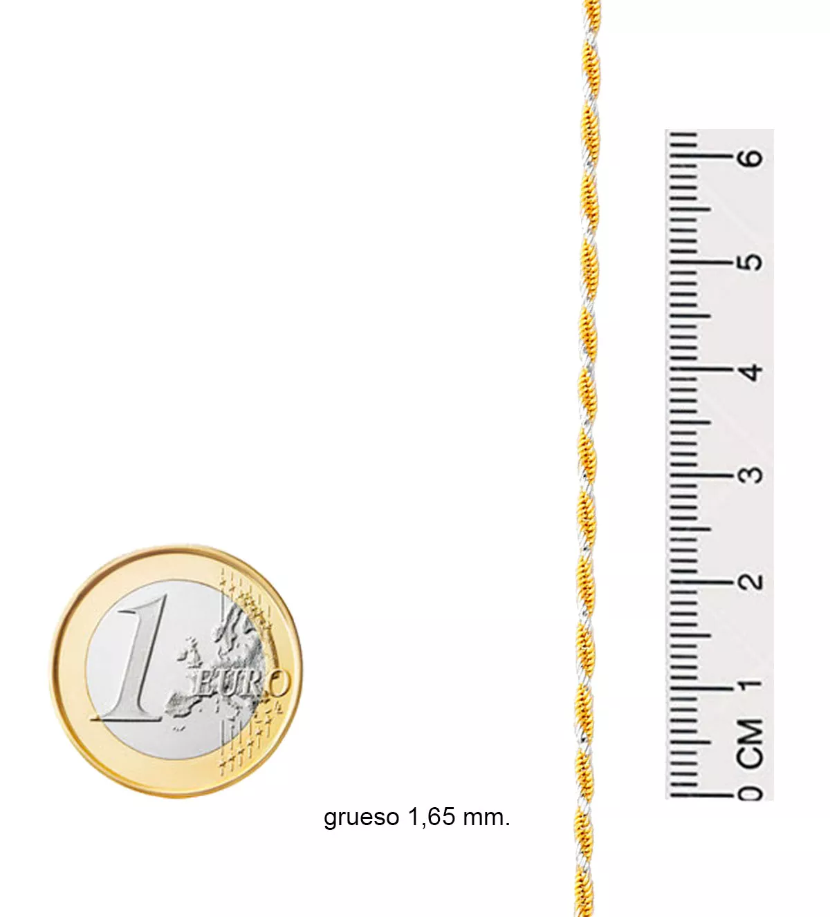 cadena de oro trenza bicolor oro 18k vista con medidas