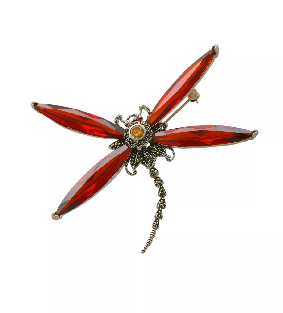 Broche de plata para solapa alas granates