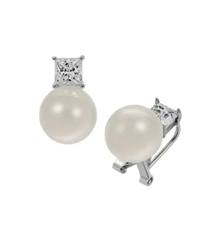 Pendientes de plata con perlas cultivadas de 11 mm y circones brillantes. Diseño pendientes de plata con perlas cultivadas 280_2025069