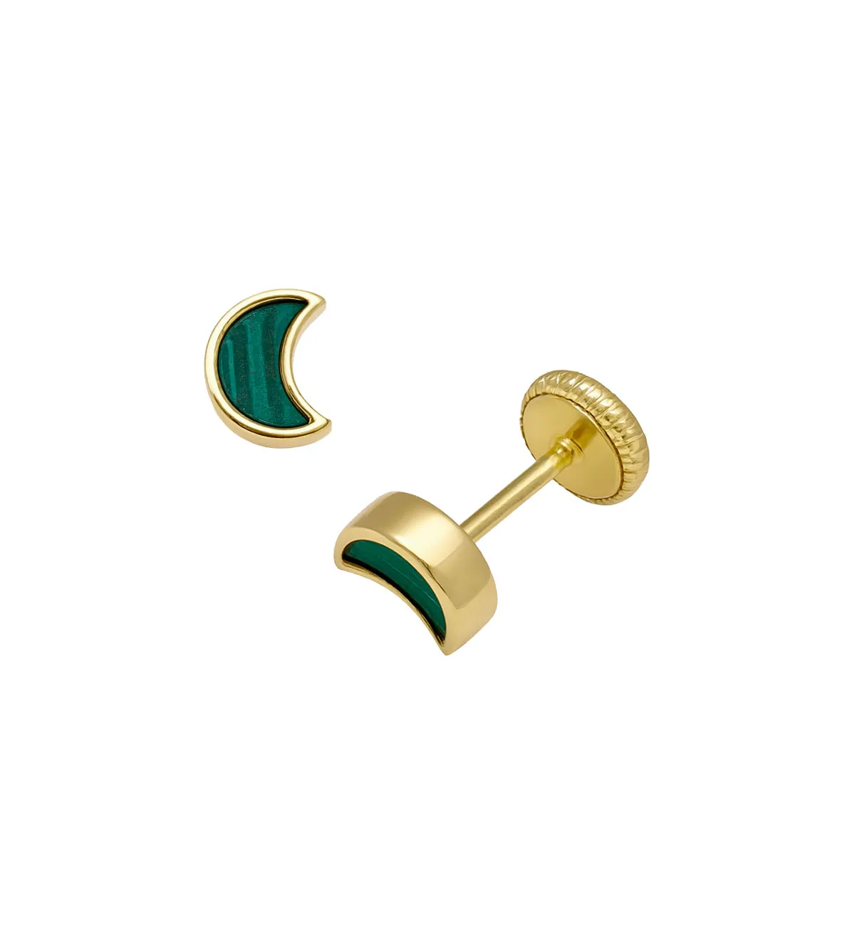 pendientes de bebe oro 18 ktes forma de media luna con malaquita