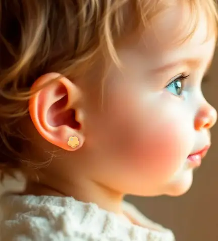 pendientes de oro amarillo 18k con forma de flor foto modelo niña