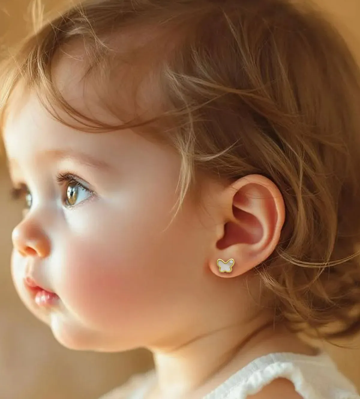 pendientes de oro 18k con nacar y circon forma de mariposa modelo bebe