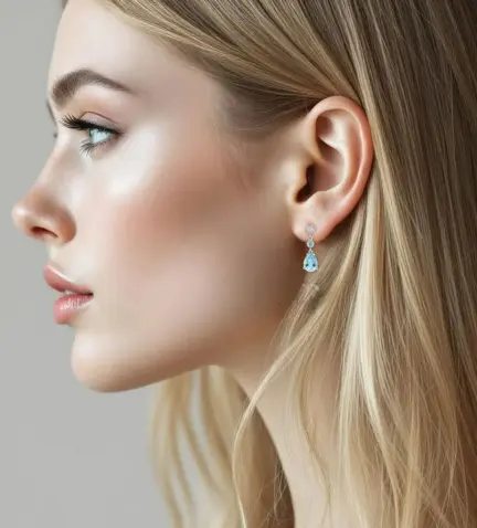 pendientes de oro blanco 18k con topacios azules y brillantes pendientes largos novia