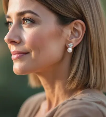 pendientes-de-plata-con-perla-cultivada-y-circones-136_A35117 foto modelo mujer mediana edad