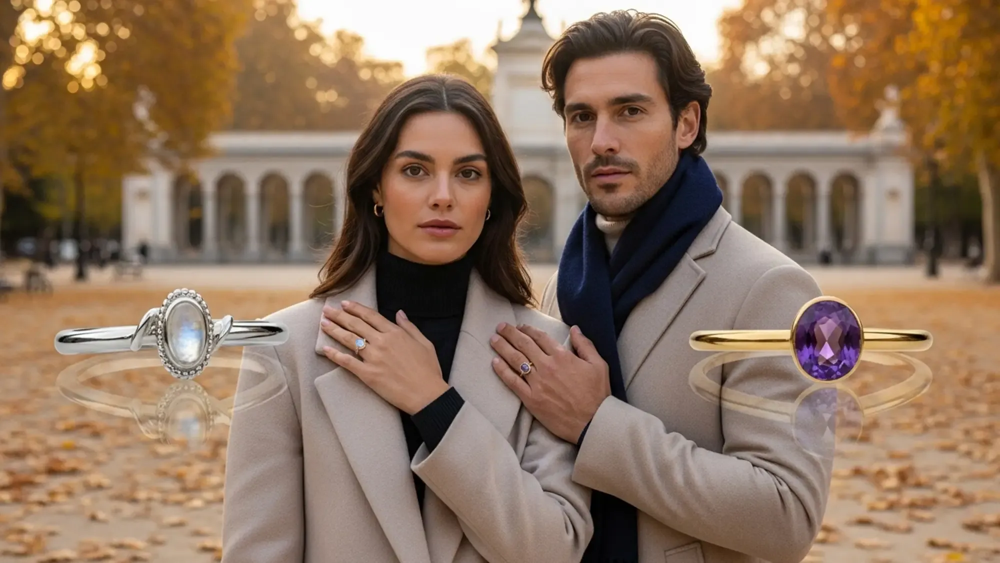 Anillos de piedra luna y amatista 2 gemas con poder