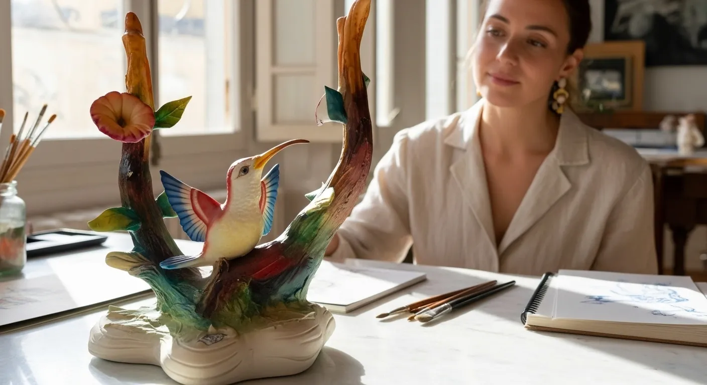 Colibri Rojo en porcelana Nuevo Buen Retiro color movimiento y delicadeza2