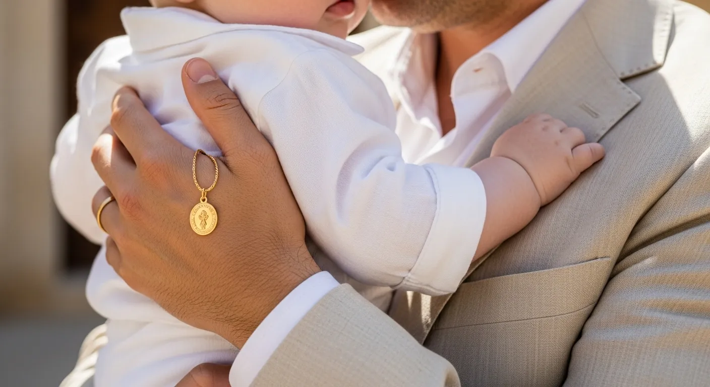 Medallas religiosas de bautizo en oro 18k un amuleto eterno para el primer dia especial3