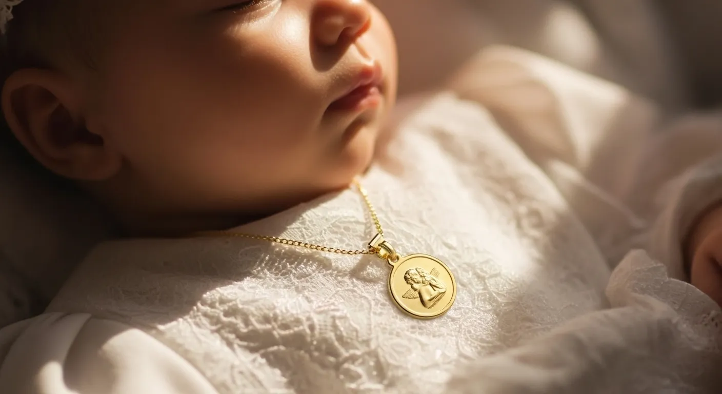 Medallas religiosas de bautizo en oro 18k un amuleto eterno para el primer dia especial6