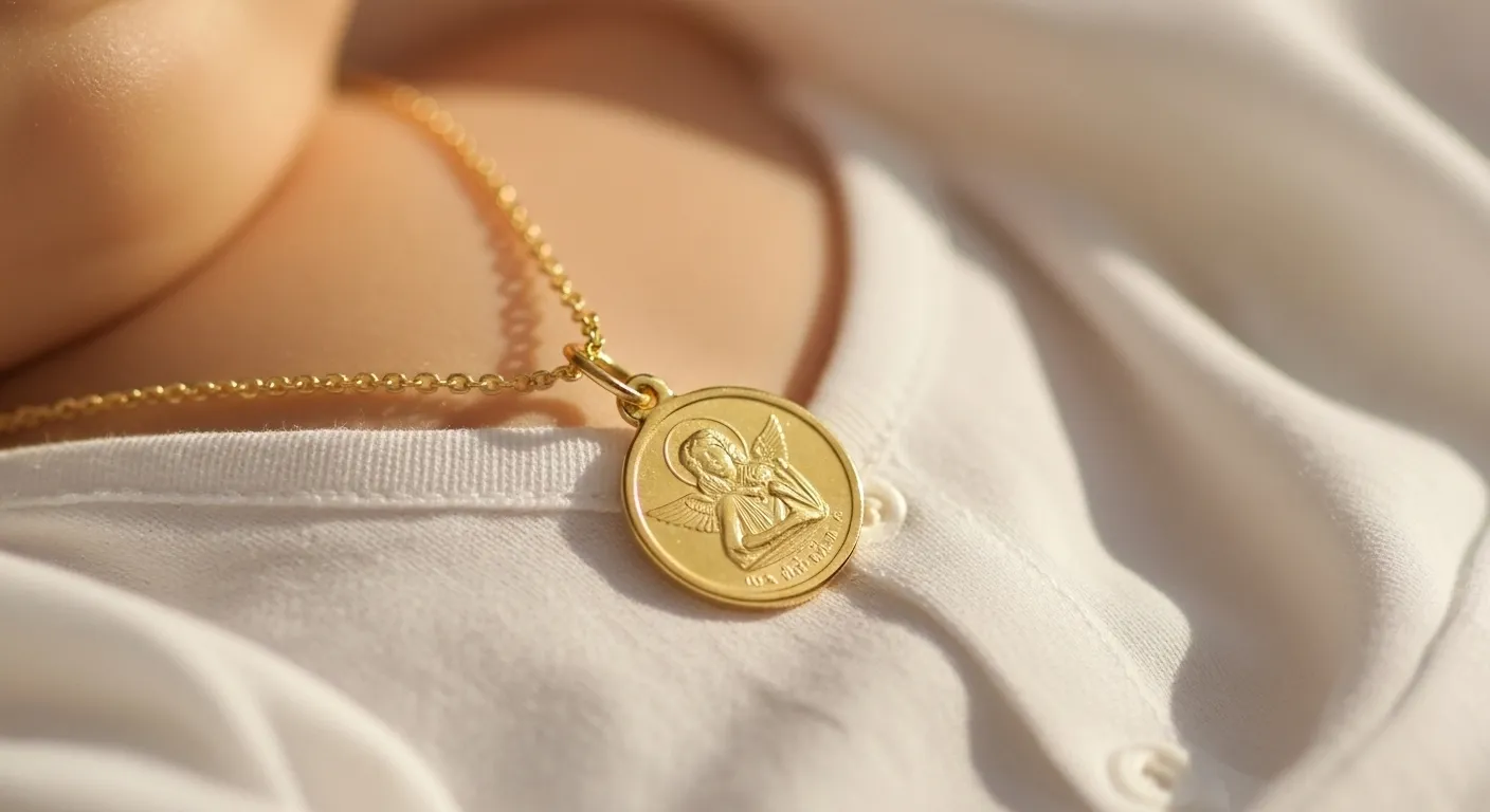 Medallas religiosas de bautizo en oro 18k un amuleto eterno para el primer dia especial8