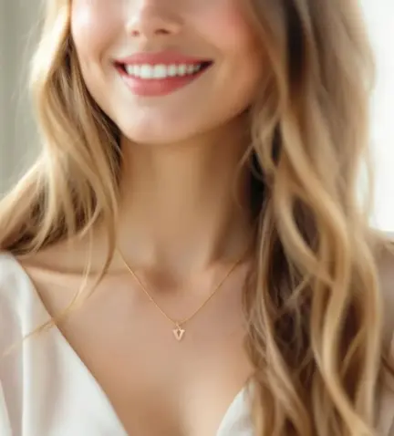 colgante de oro inicial V 036_BB_25F18_10 modelo mujer