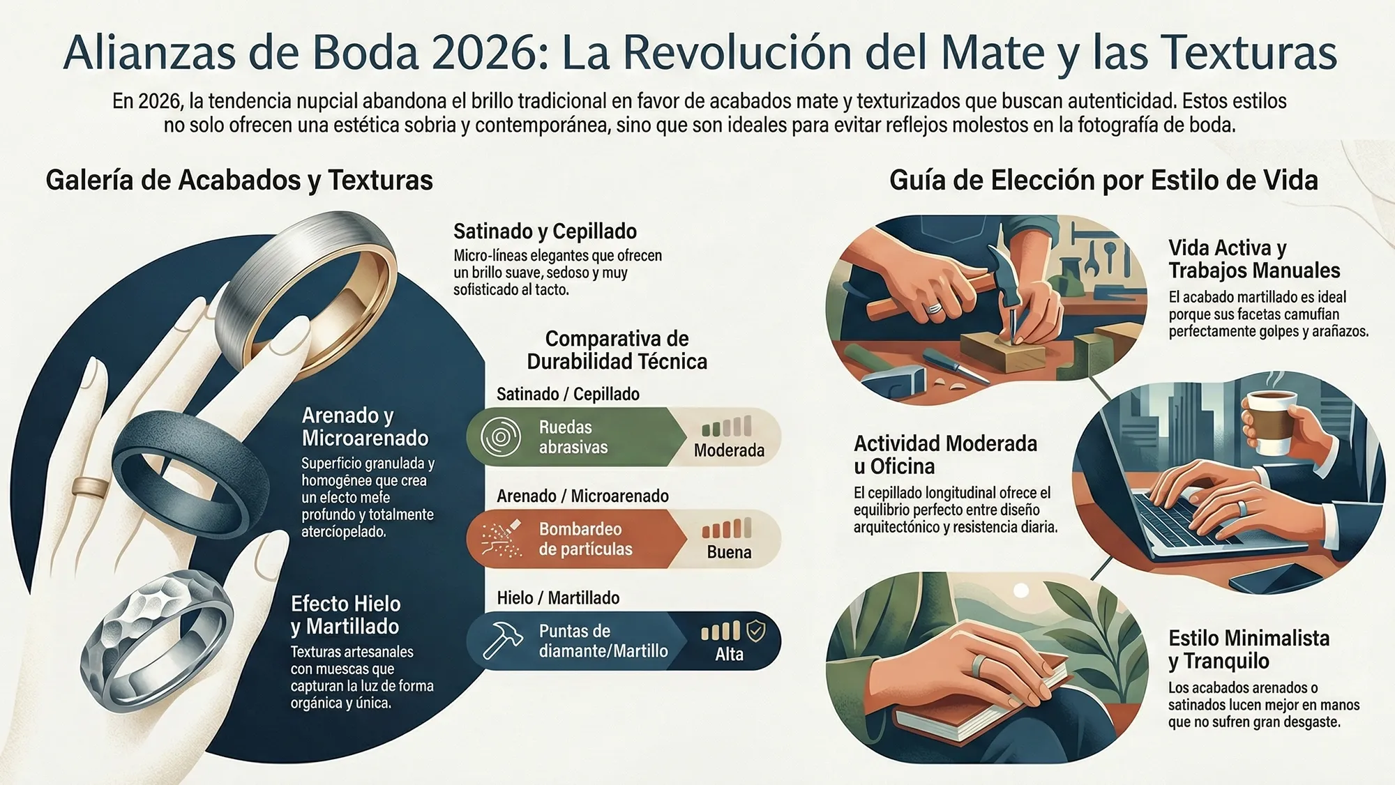 Alianzas de Boda 2026 Texturas y acabados mates que rompen con lo clasico 12